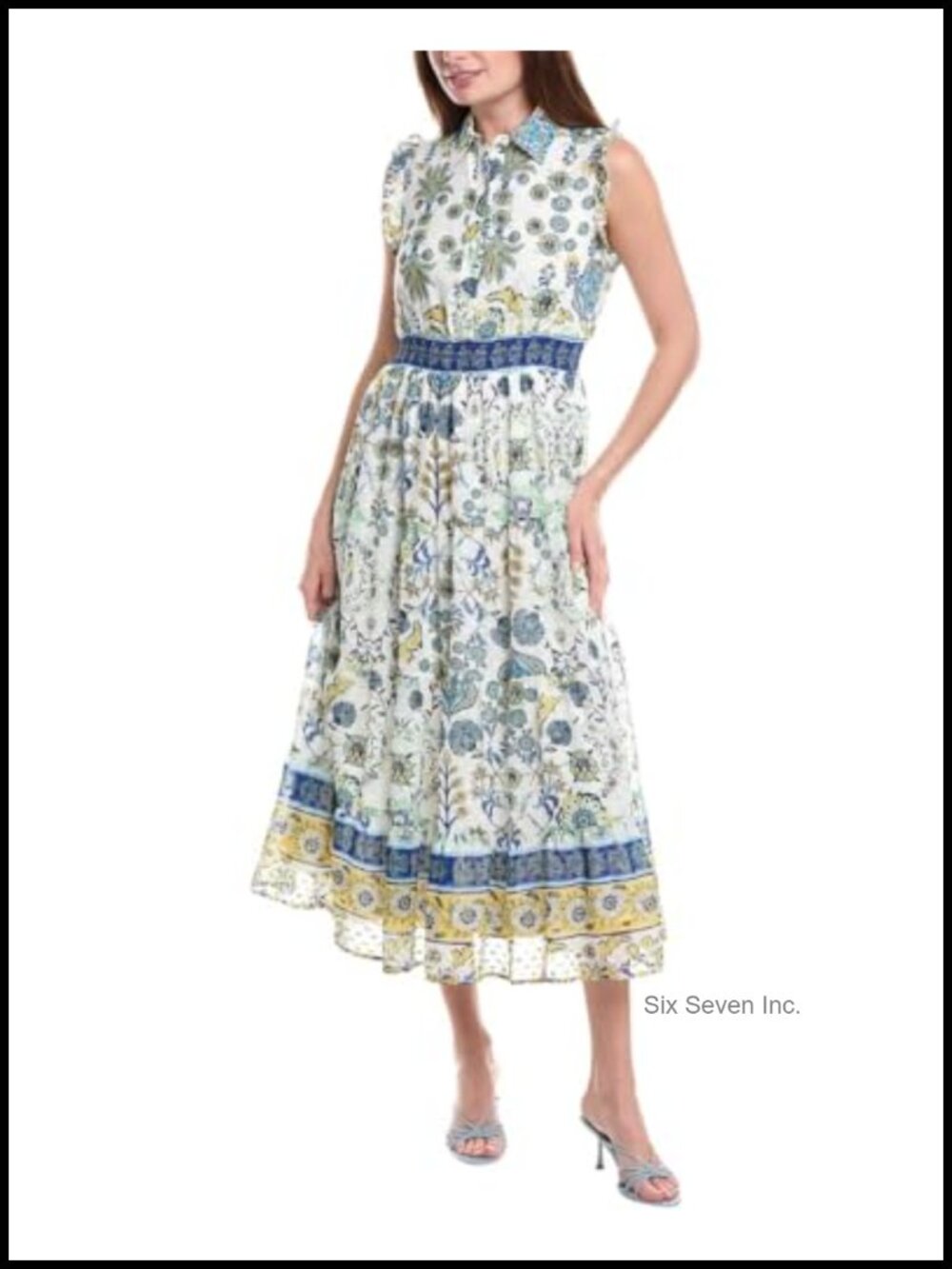 Anne Klein Smocked Waist Patio Shirt Dress Fit & Flare Knee Length Ruffle